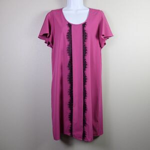 Single Los Angeles Magenta Flutter Sleeves Black Lace Shift Dress Size Small